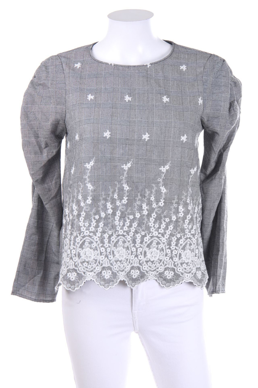 ZARA - Karo-Bluse mit Stickereien - S