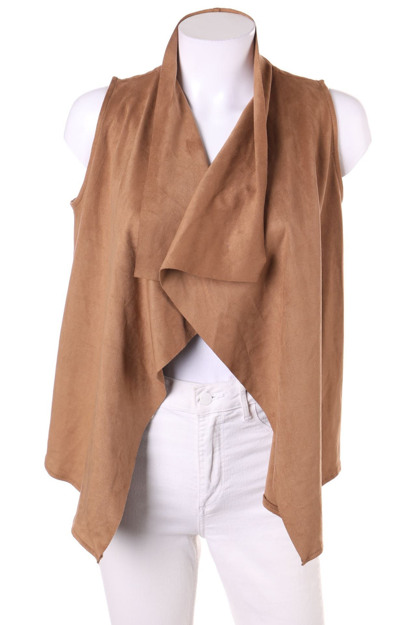 Bershka - Faux Leather-Weste mit Wasserfall-Ausschnitt - S