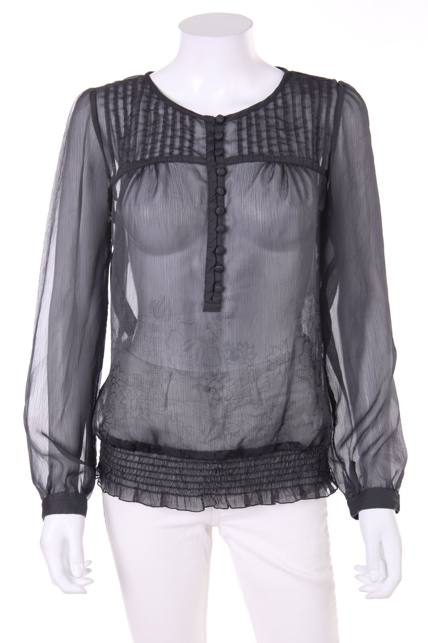 QS by s.Oliver - Chiffon-Bluse mit Biesen mit Print - D 36