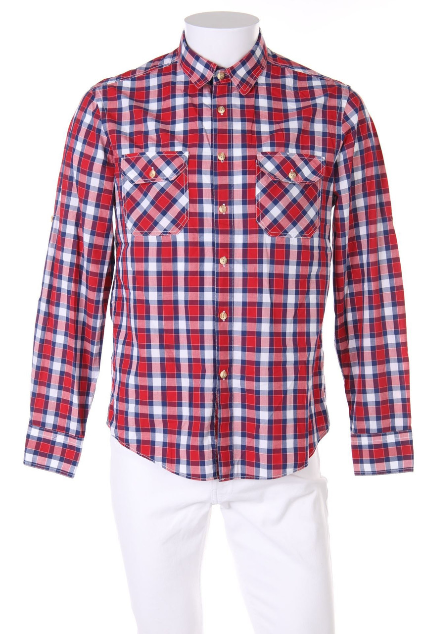 SECONDHAND - kariertes Hemd mit aufgesetzten Taschen mit Krempel-Ärmeln - M