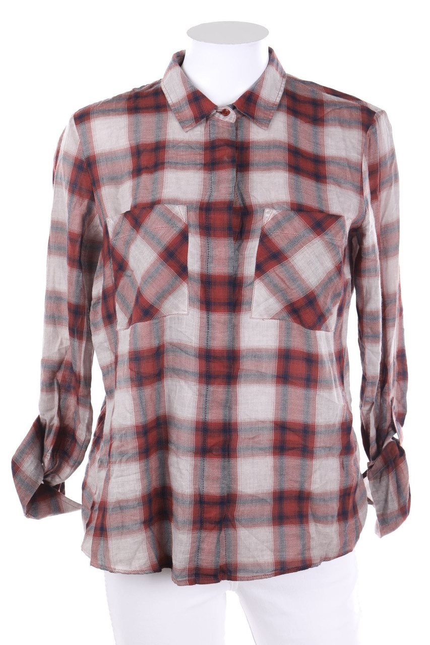 ESPRIT de corp - Karo-Bluse mit Roll-up-Manschette - S