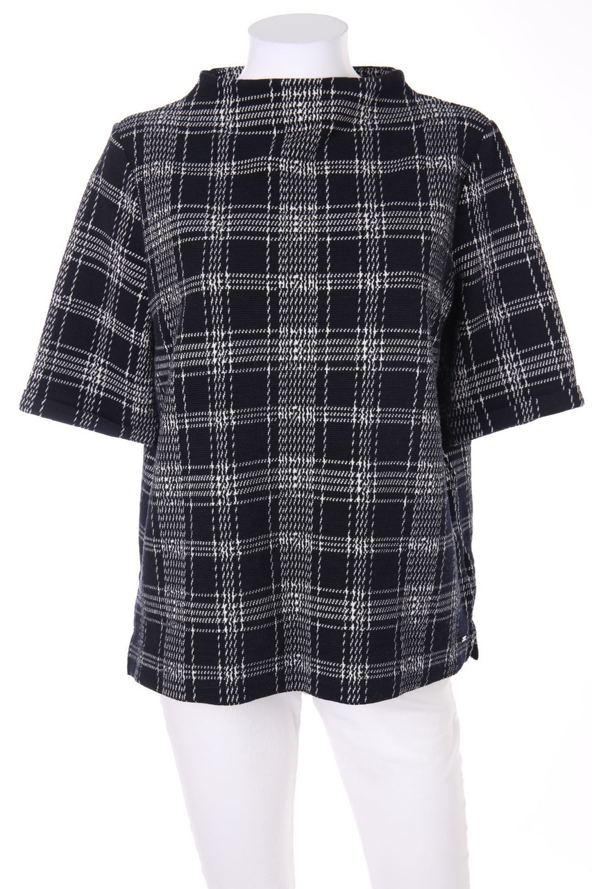 OPUS - Kurzarm-Strick-Pullover mit Karo-Muster - D 42