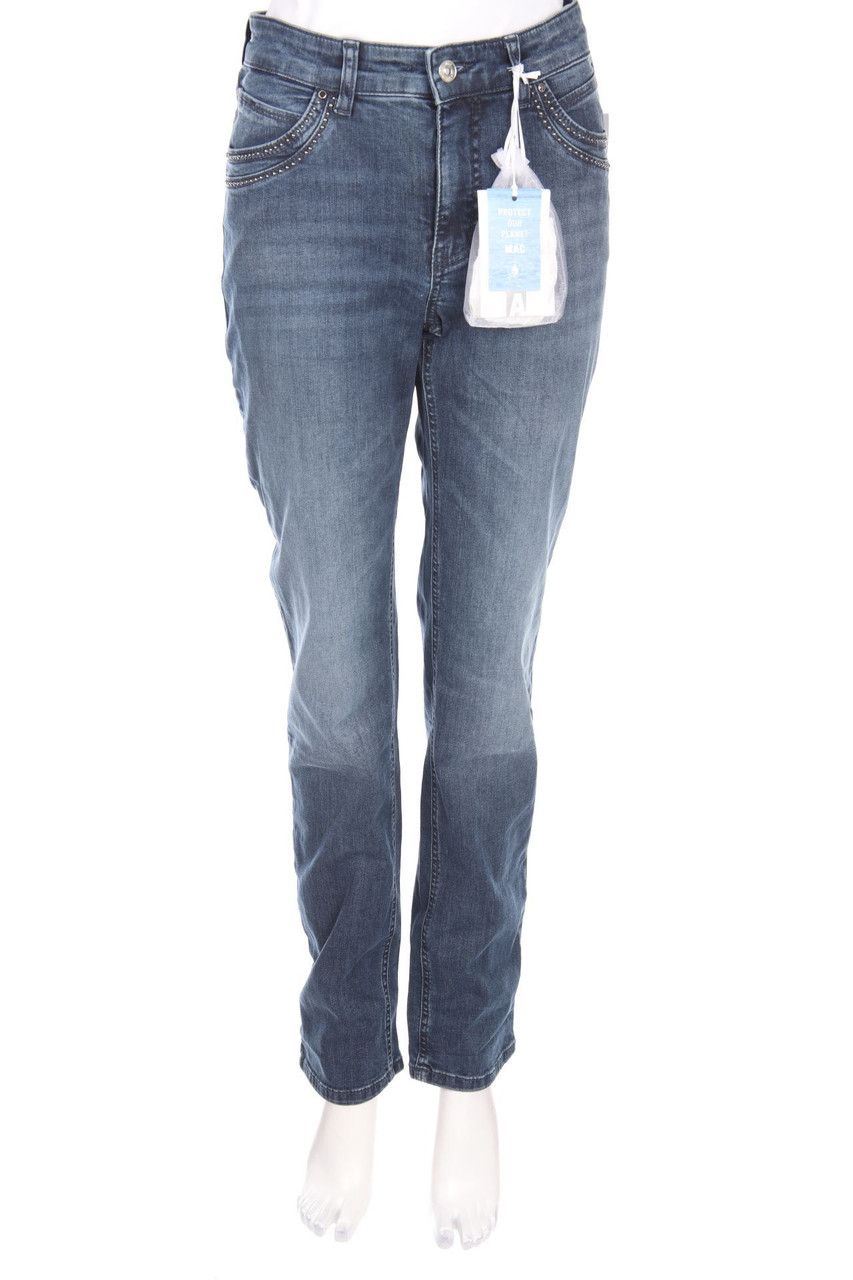 MAC - Used Look Straight Cut Jeans mit Nieten - D 40