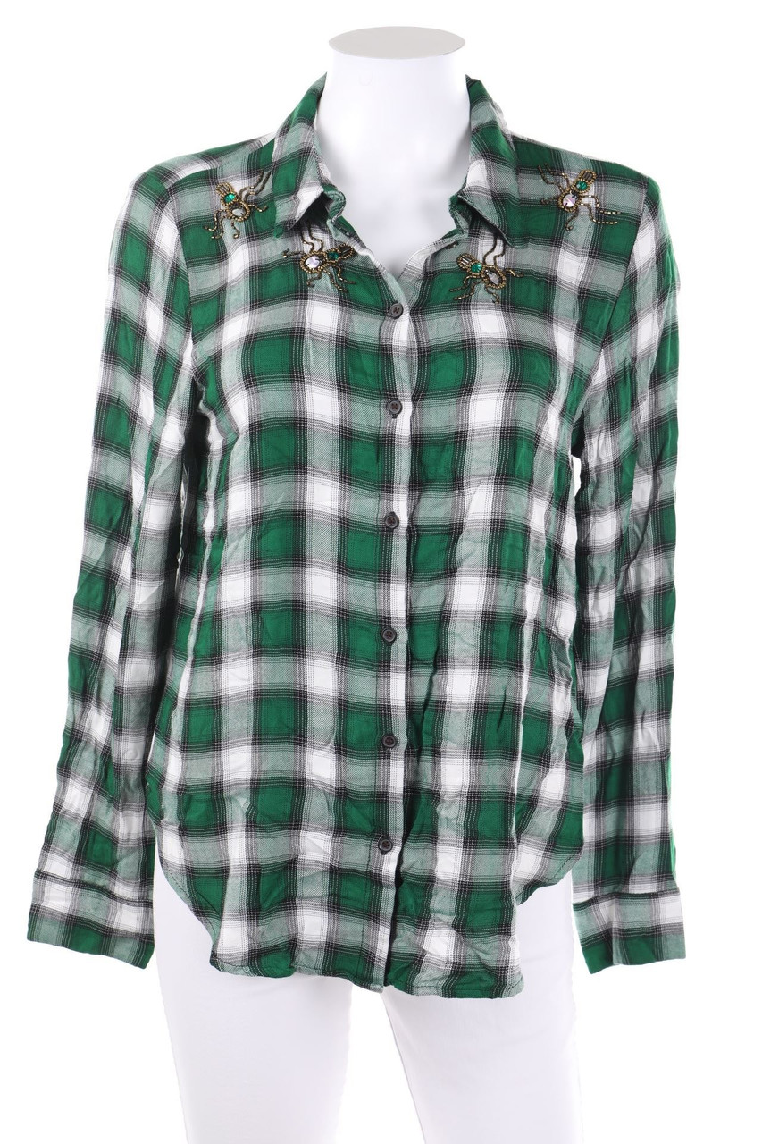 H&M - Karo-Hemd-Bluse mit Applikationen - D 40