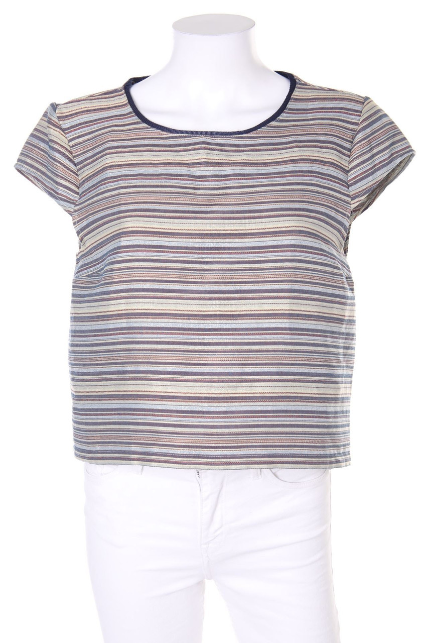 ZARA - Streifen-Kurzarm-Shirt mit Metallic-Effekt - L