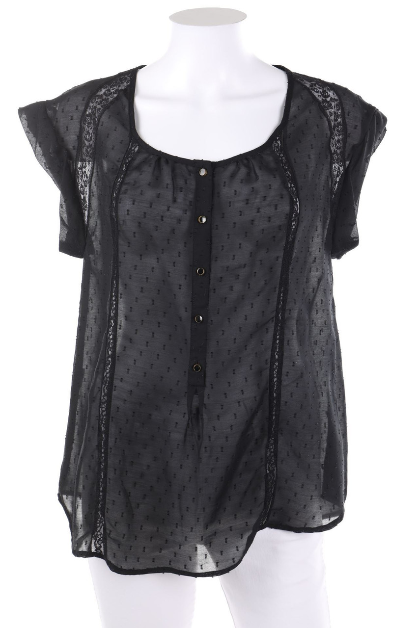 MANGO - Kurzarm-Bluse mit Spitzen-Einsatz - S