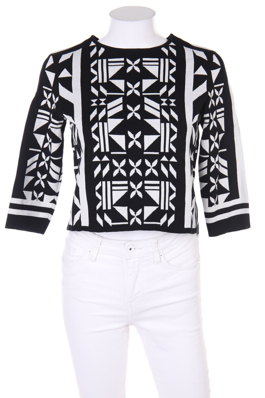 H&M - Cropped-Strick-Pullover mit Ethno-Print - M