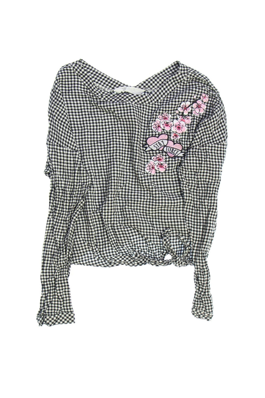 H&M - Karo-Bluse mit Stickereien zum Knoten - 164