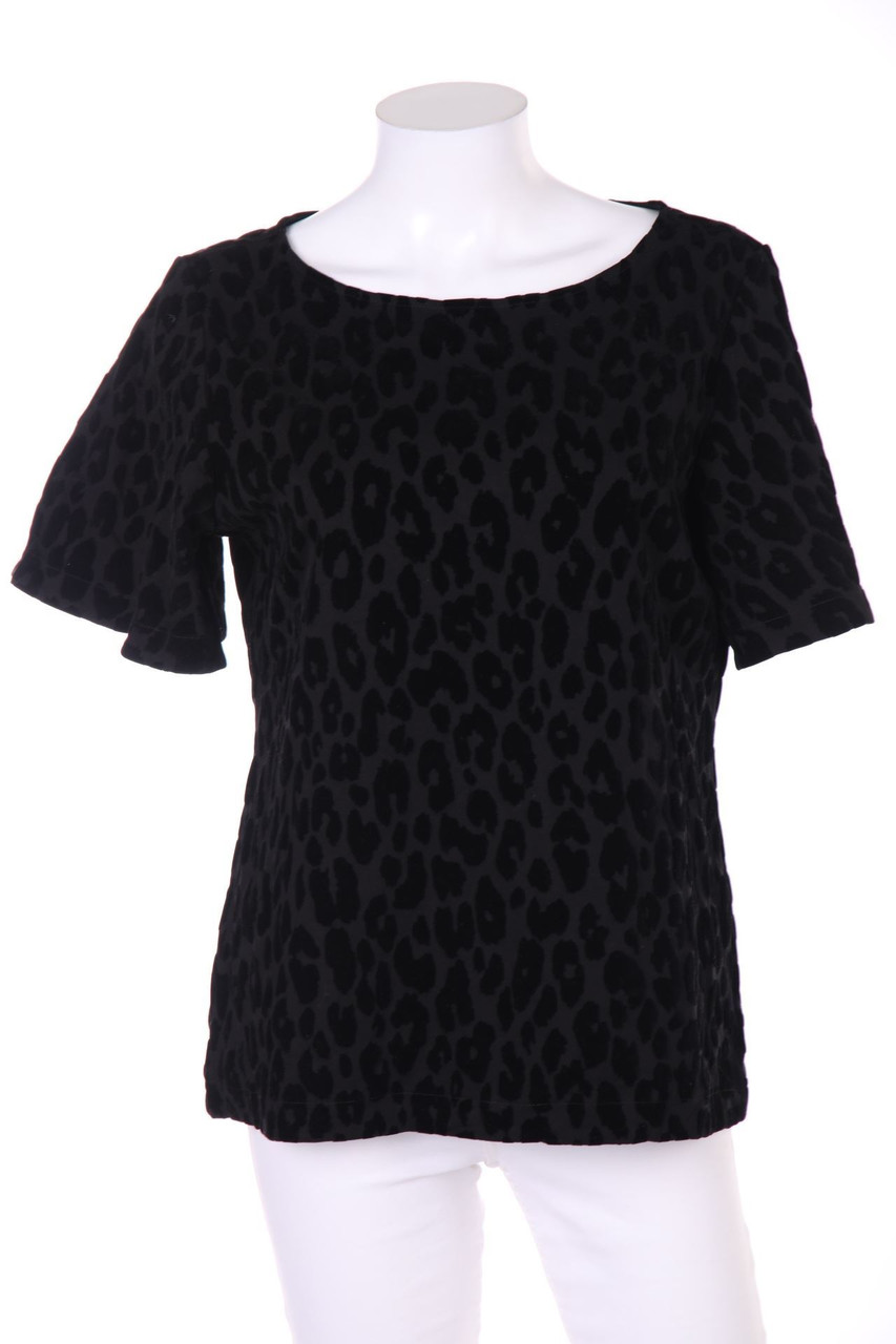 ANN TAYLOR - Samt-Kurzarm-Shirt mit Leo-Print - M