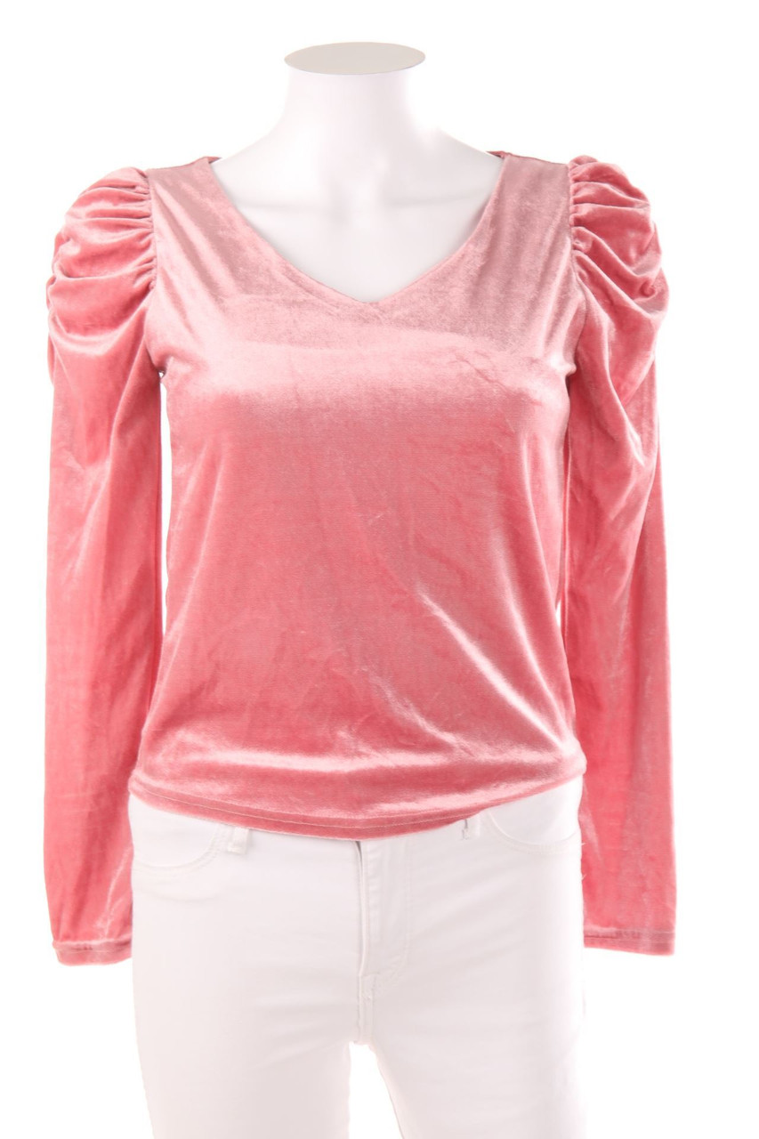 Ohne Label - Samt-Longsleeve-Shirt mit Raffungen - S