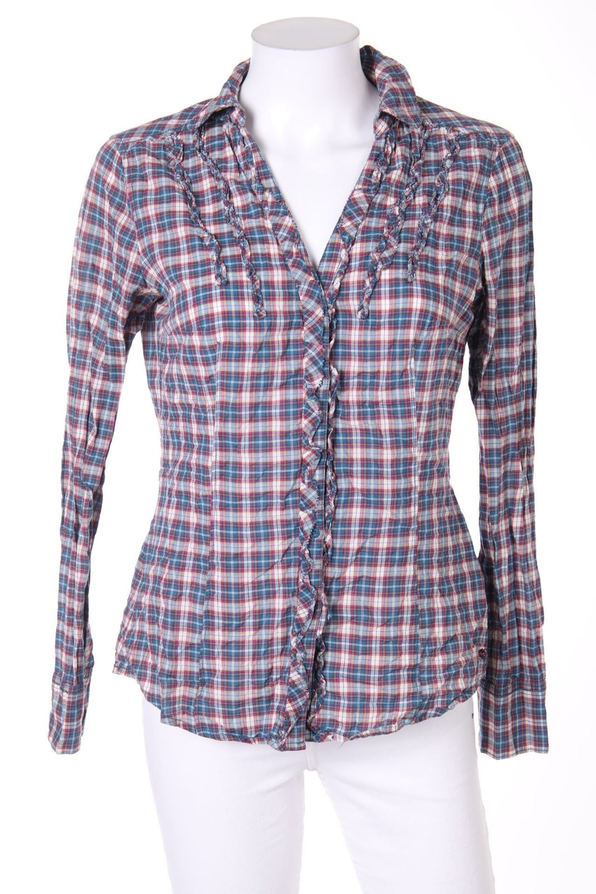 ESPRIT - Karo-Hemd-Bluse mit Rüschen - D 36