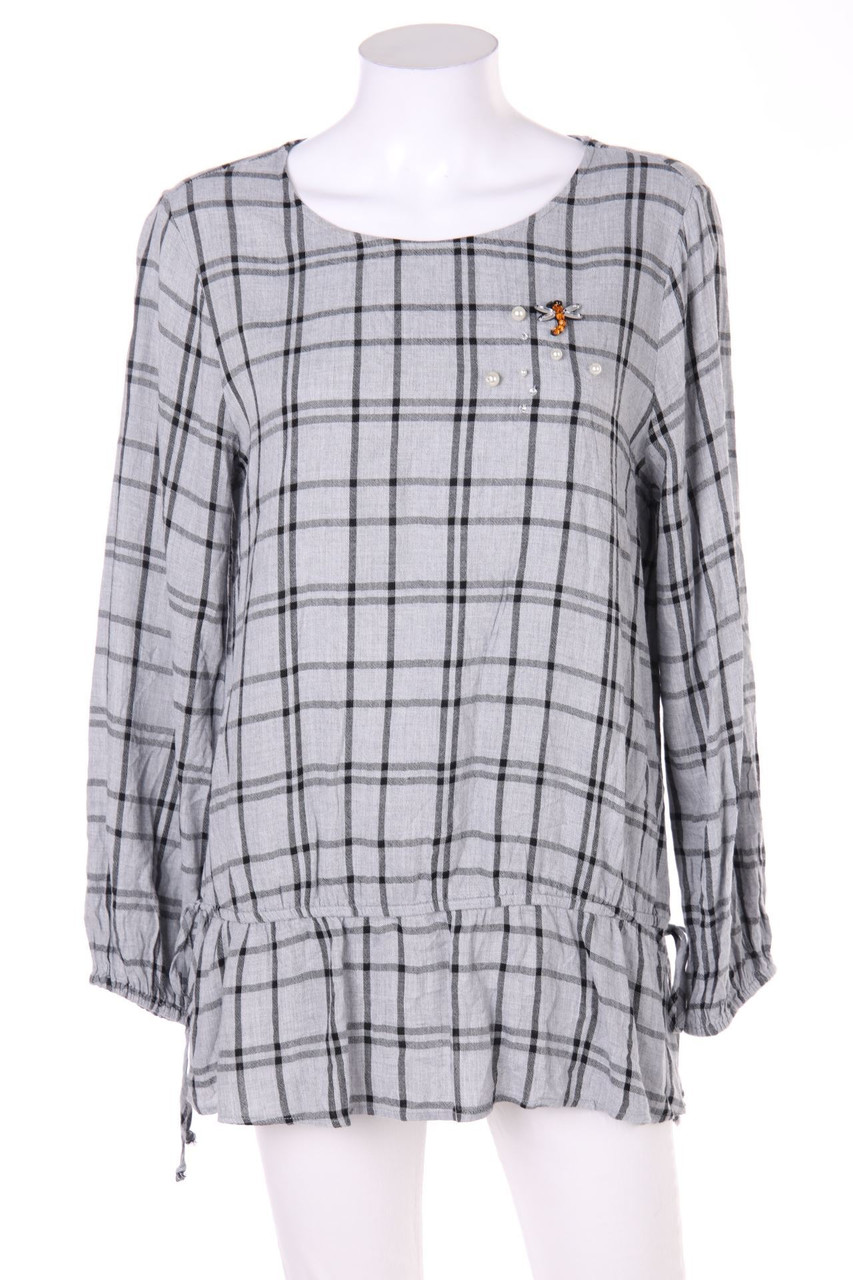 Yessica by C&A - Karo-Volant-Bluse mit Schmuckstein-Applikation - L