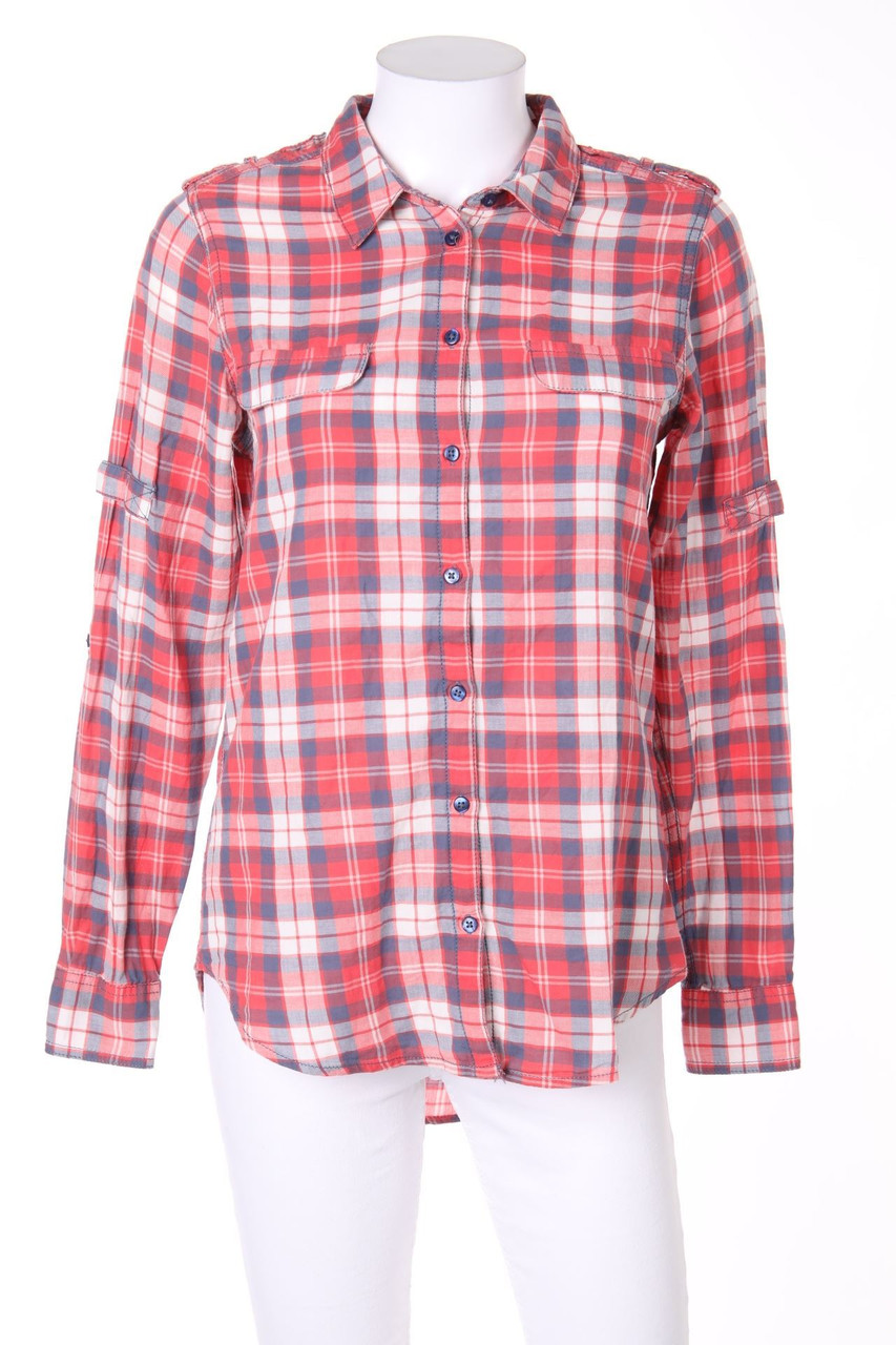 AMISU - Karo-Hemd-Bluse mit Roll-up-Manschette - S