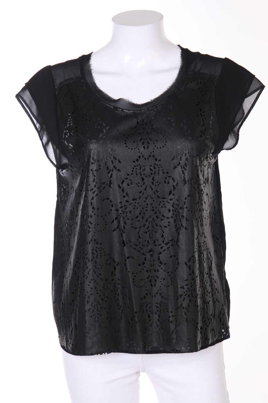 ZARA W&B - Kurzarm-Bluse mit Kunstleder-Details - M