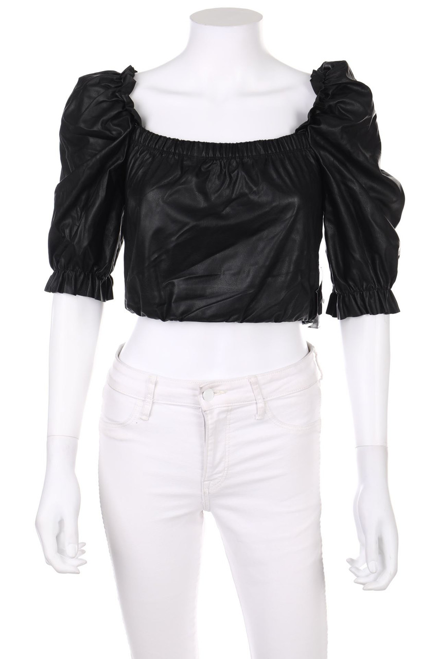 NLY TREND - Cropped-Faux Leather-Bluse mit 3/4-Ärmel - XS