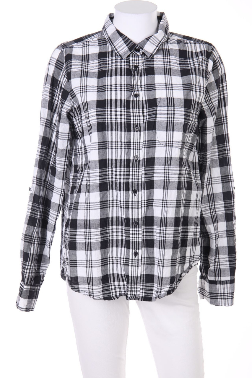 Chicorée - Karo-Bluse mit Roll-up-Manschette - M