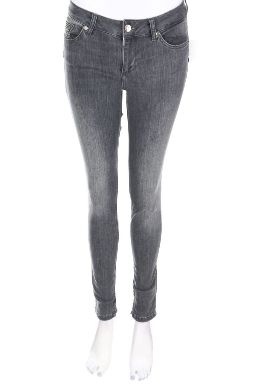 LIU JO - Used Look Skinny-Jeans mit Schmuckstein-Applikation - S