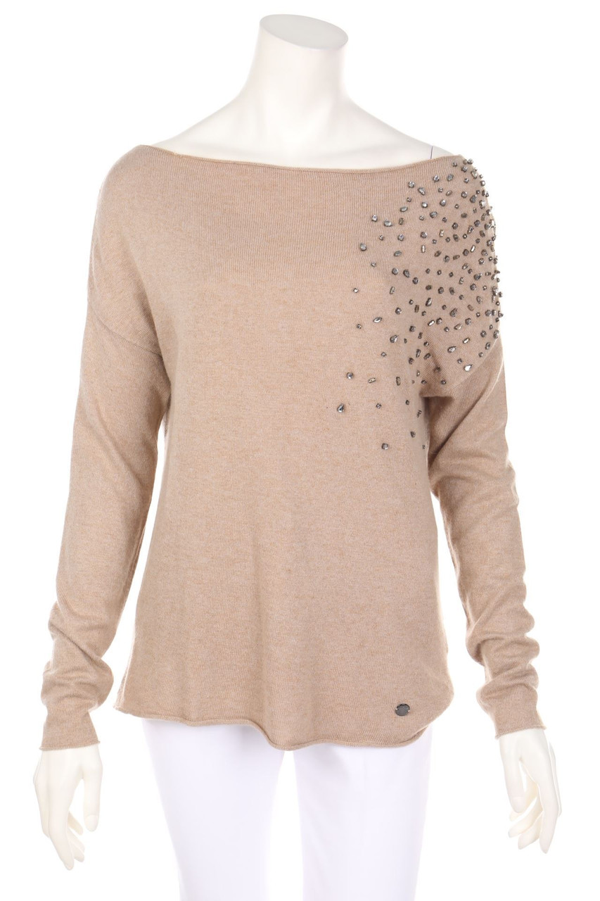 Fairly - Strick-Pullover mit Angora mit Schmuckstein-Applikation - D 38