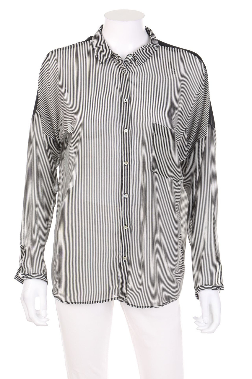 Ohne Label - Oversize-Chiffon-Bluse mit überschnittener Schulter - M