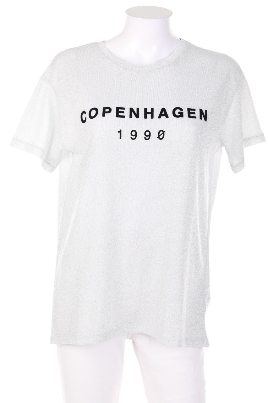 TOPSHOP - Glitzer-Kurzarm-Shirt mit Flock-Print - D 36