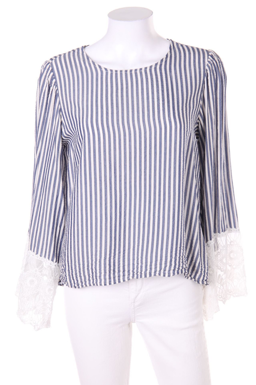 H&M - Streifen-Bluse mit Spitzen-Einsatz - D 40