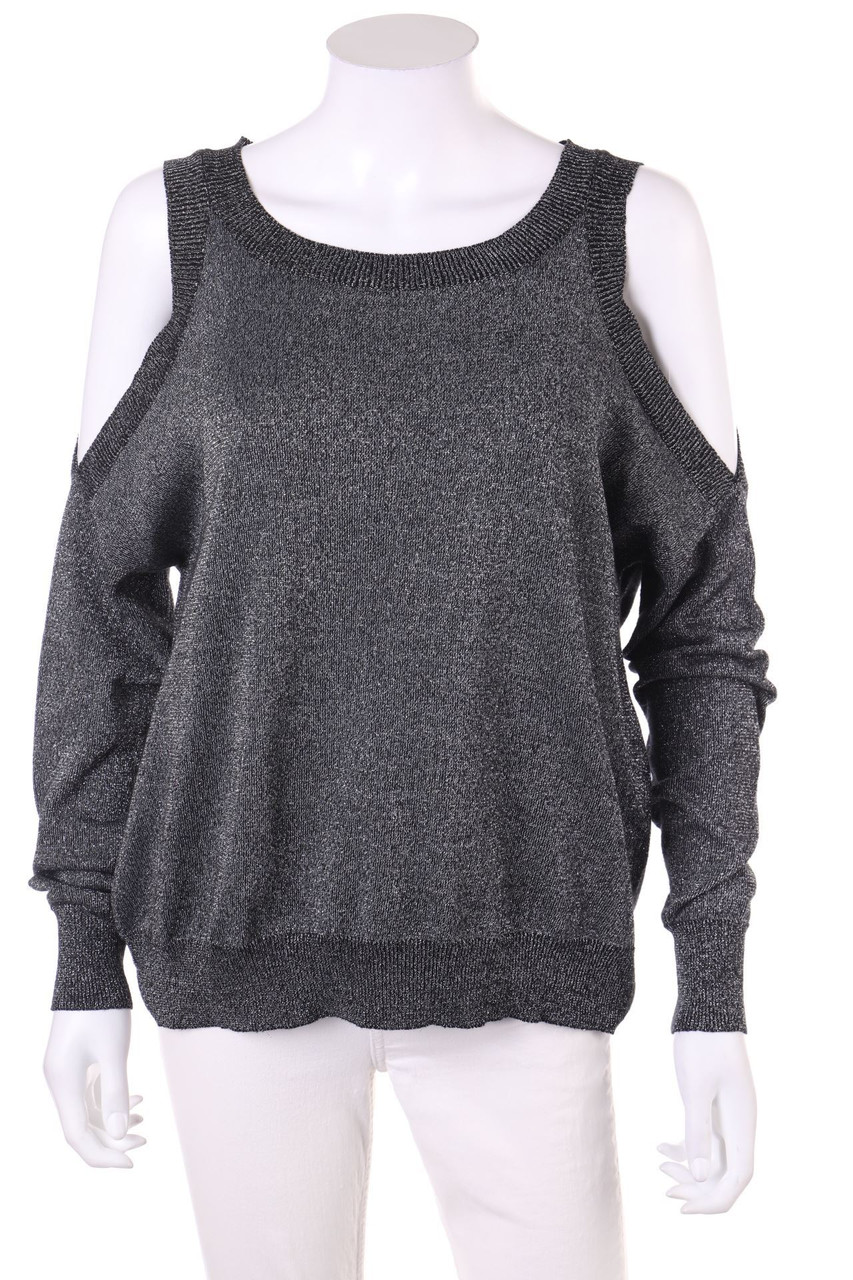 AMISU - Cold-Shoulder-Strick-Pullover mit Metallic-Effekt - S