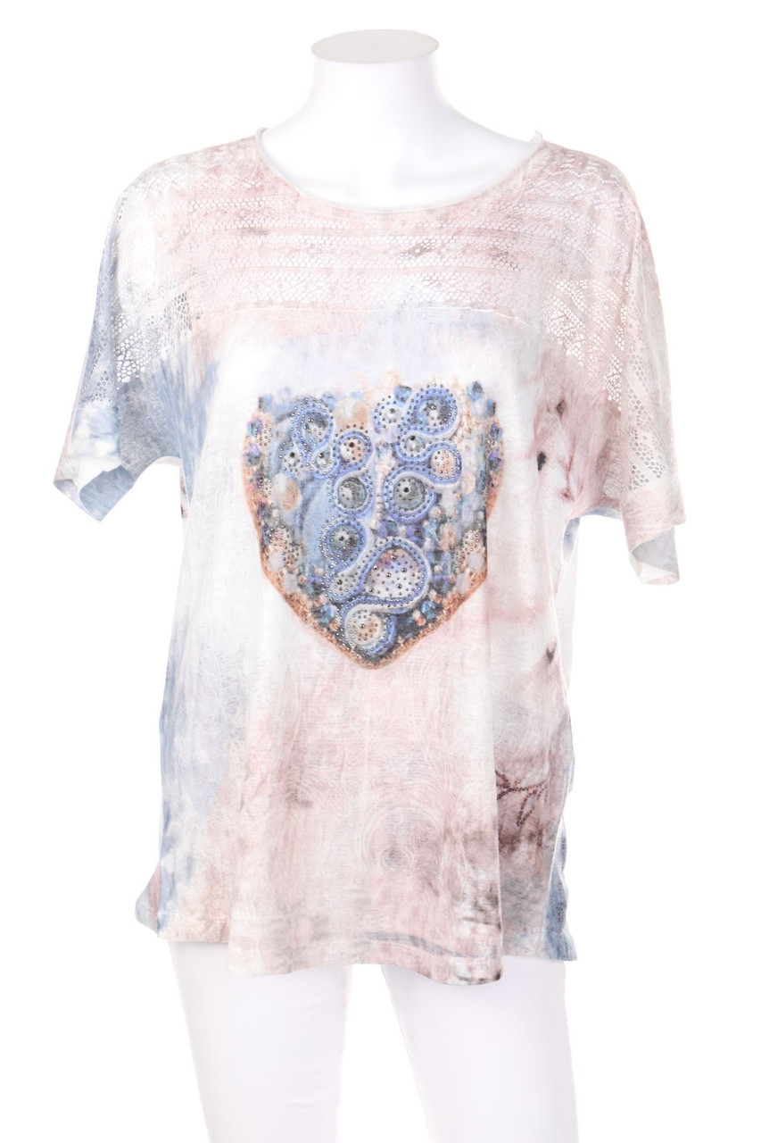 TAMARIS - Spitzen-Kurzarm-Shirt mit Strass-Steinen - D 40