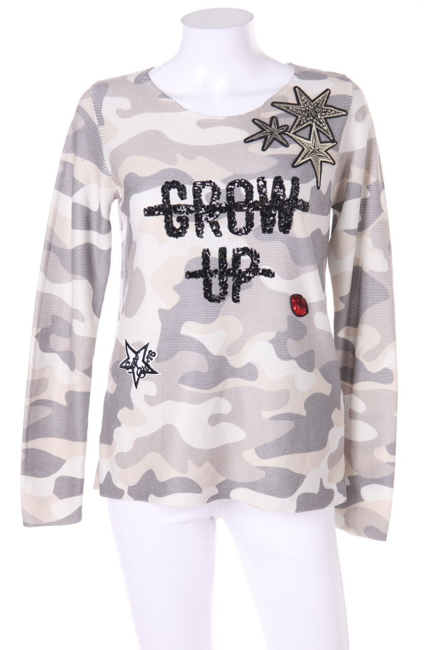 HEINE - Camouflage-Strick-Pullover mit Applikationen - D 38