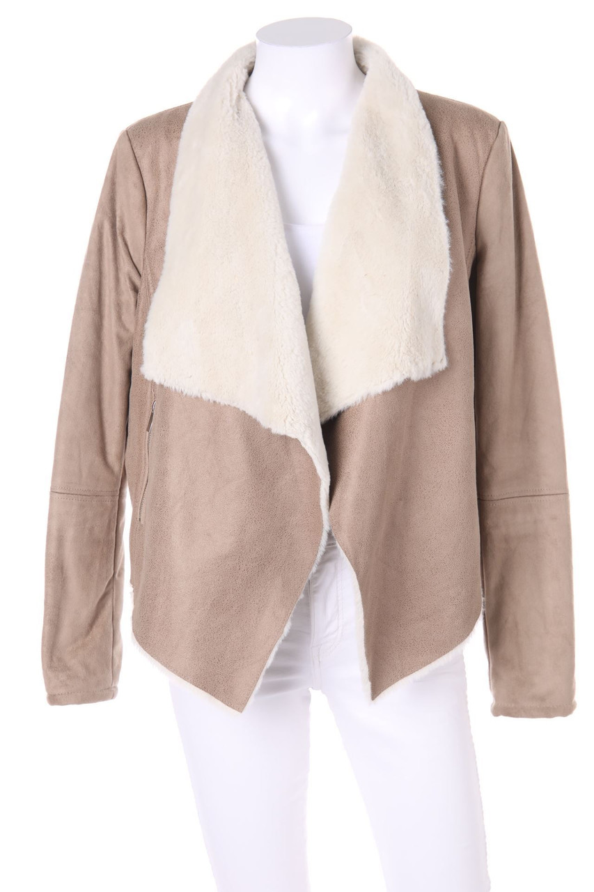 Bershka - Faux Shearling-Jacke mit asymmetrischem Schnitt - M