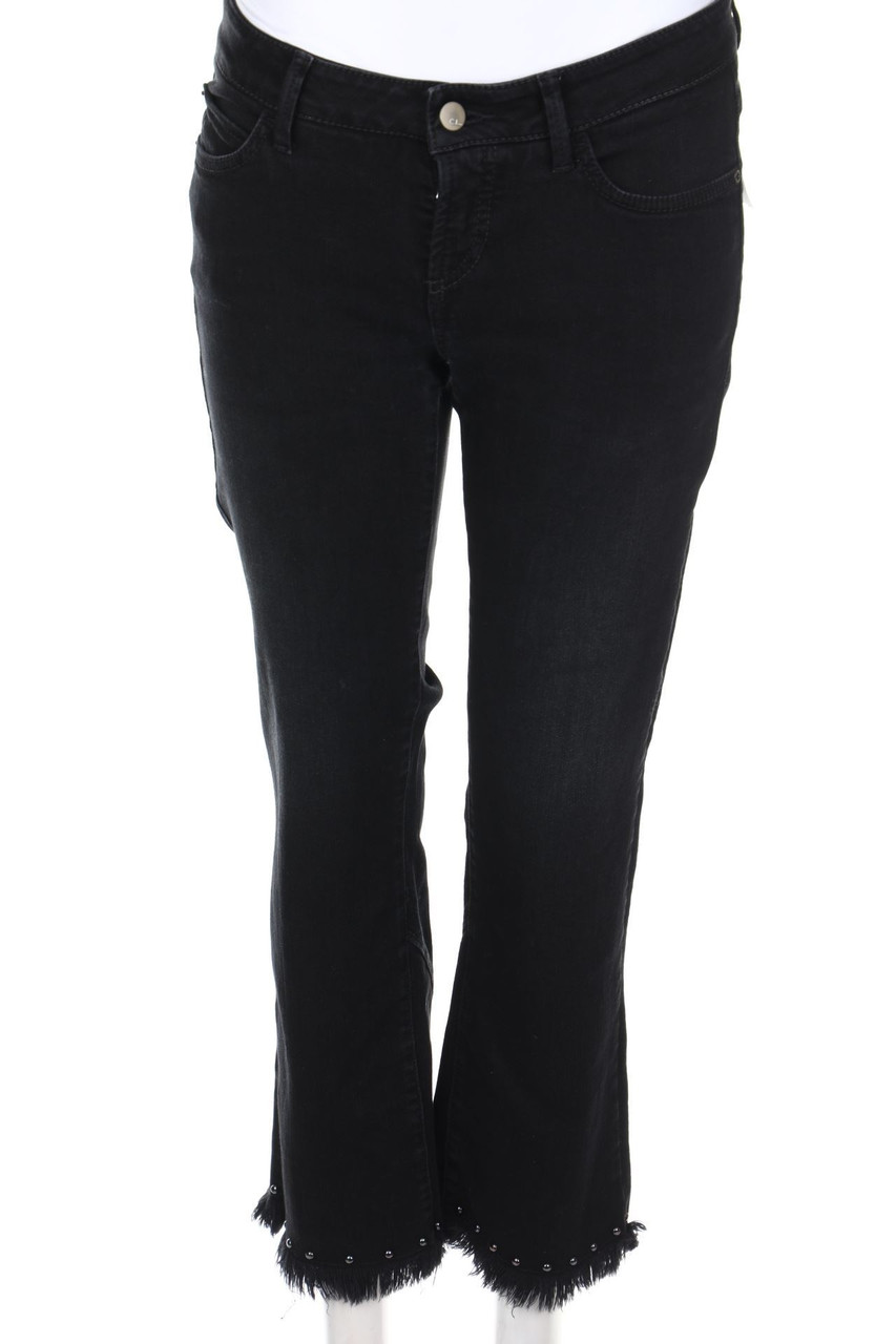 CAMBIO JEANS - Used Look Straight Cut Jeans mit Schmuckstein-Applikation - L