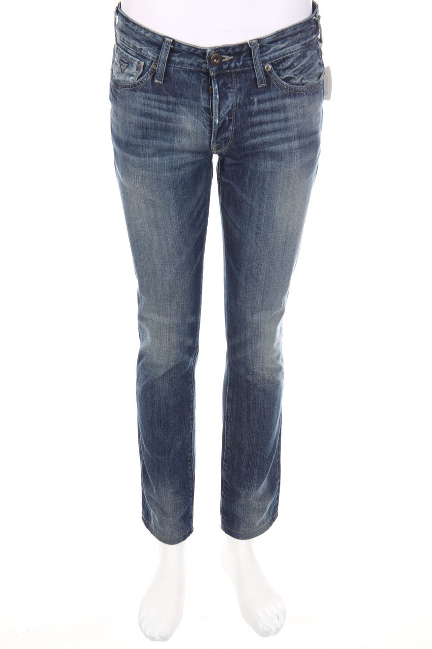 GUESS - Used Look Straight Cut Jeans mit Logo-Patch - W31