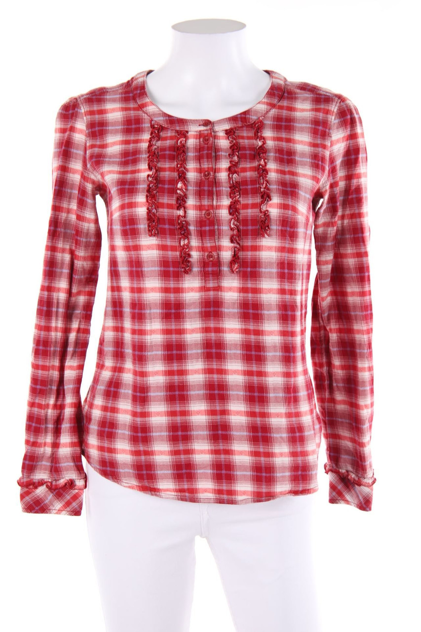 ESPRIT - Karo-Bluse mit Rüschen - D 34