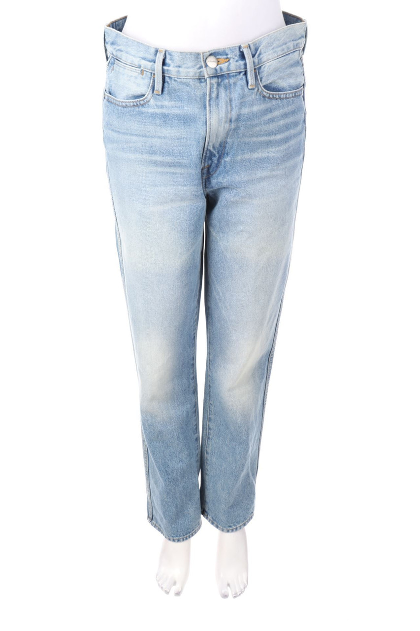 FRAME DENIM - High Waist-Used Look Straight Cut Jeans mit Logo-Patch - W29