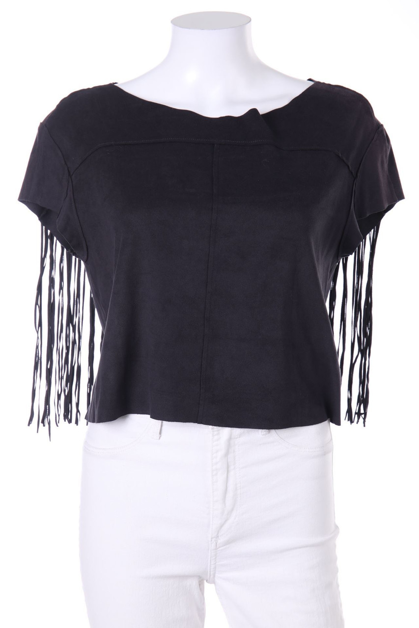 ZARA TRF - Kurzarm-Shirt aus Kunstleder mit Fransen - S