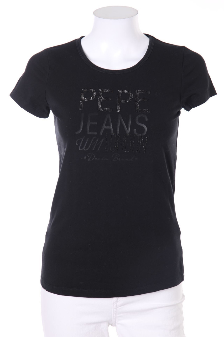Pepe Jeans London - Kurzarm-Shirt mit Strass-Logo - S