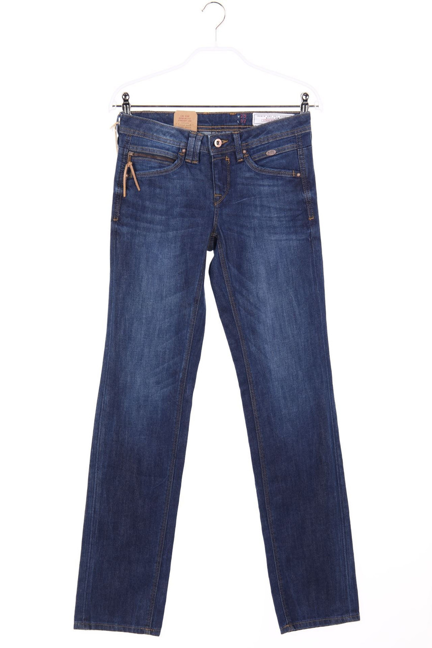 ESPRIT de corp - Used Look Straight Cut Jeans mit Logo-Patch - W25