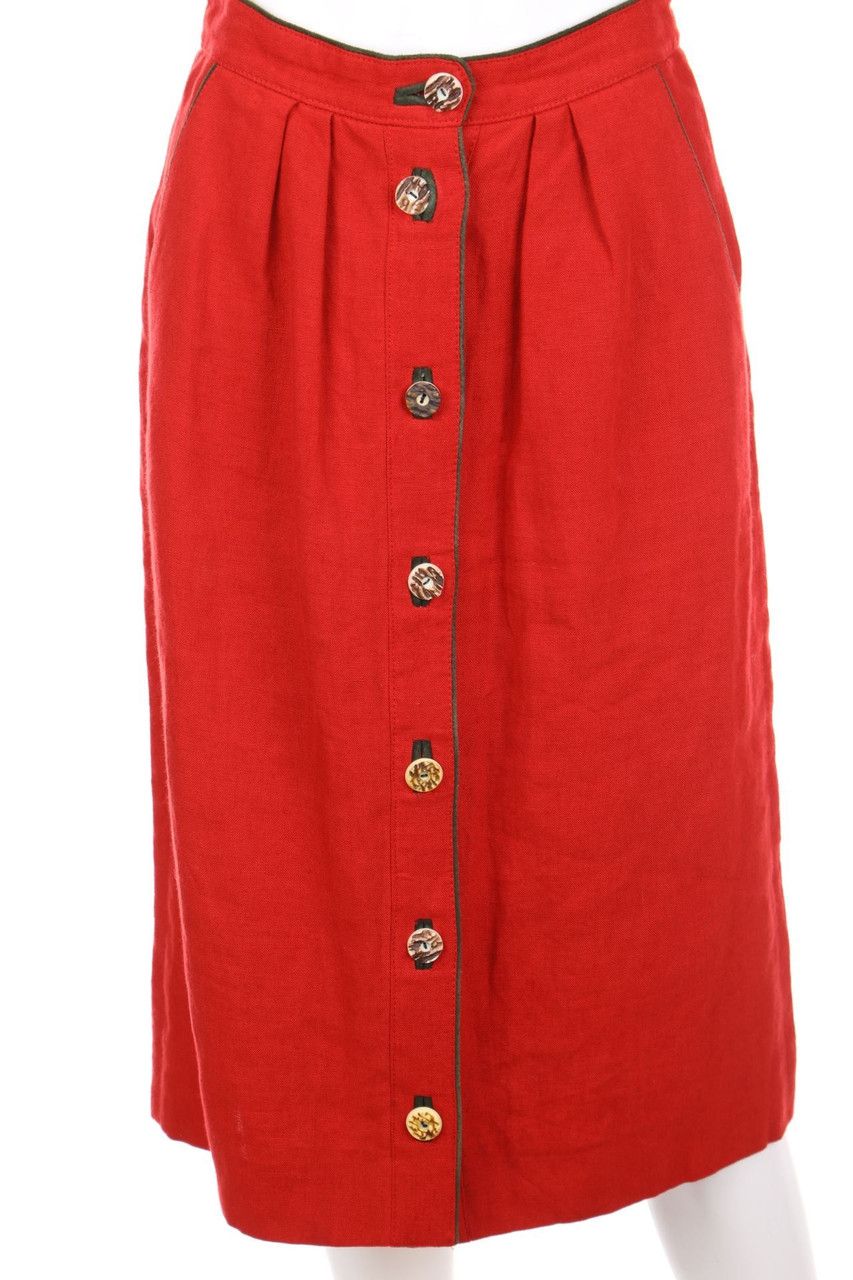 Ohne Label - Midi-Trachten-Rock aus Leinen mit Leder-Details - D 34