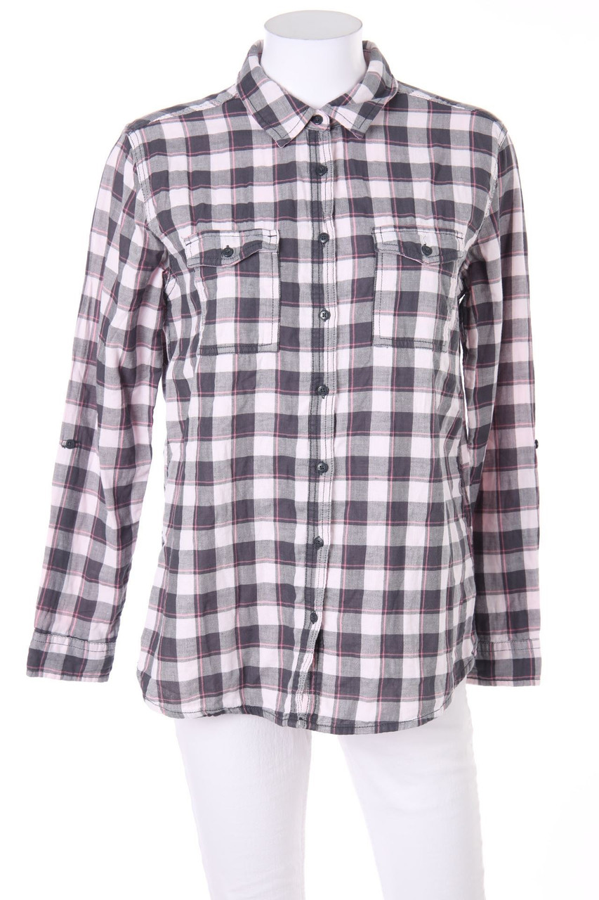 FB SISTER - Karo-Bluse mit Roll-up-Manschette - S