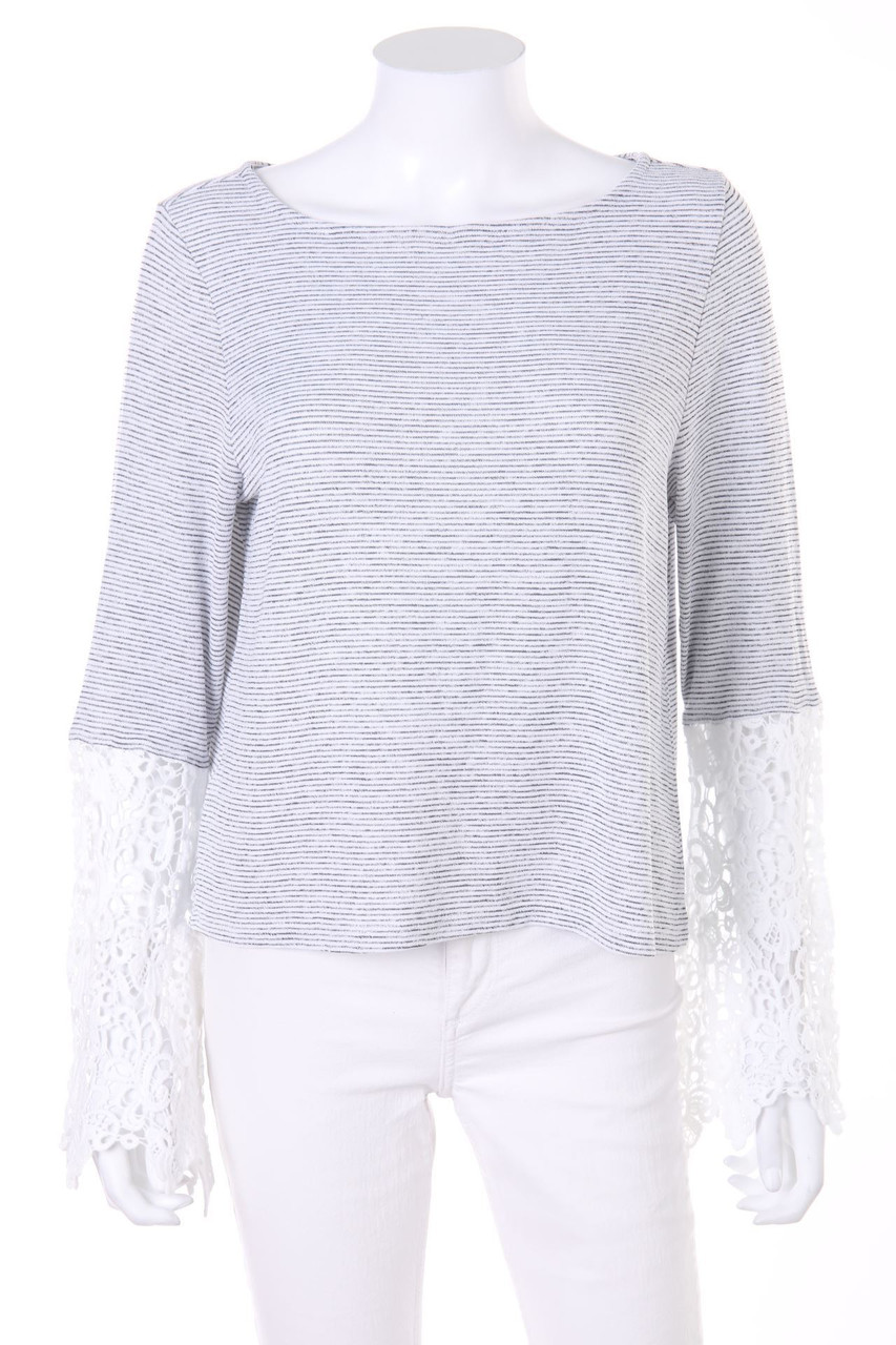 MANGO - Streifen-Longsleeve-Shirt mit Spitze - S
