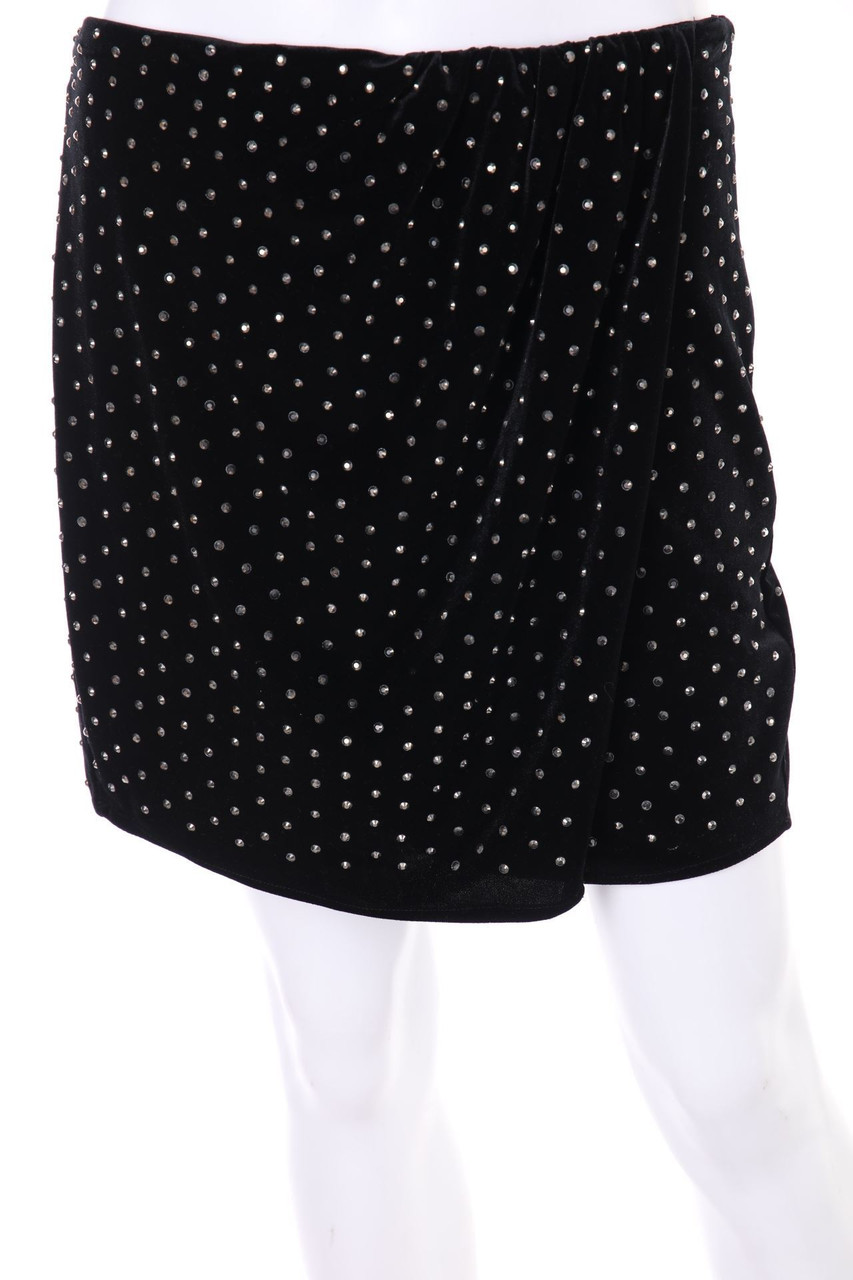 MANGO - Samt-Minirock in Wickel-Optik mit Schmuckstein-Applikation - S