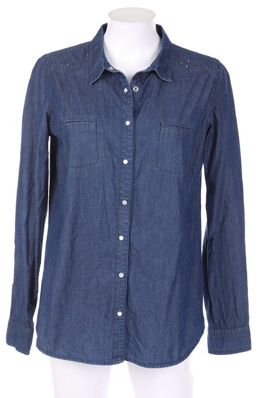 promod - Jeans-Bluse mit Strass-Steinen - L