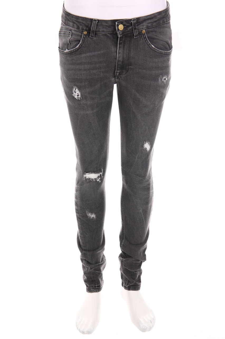 ZARA - Distressed Slim-Jeans mit Logo-Applikation - M