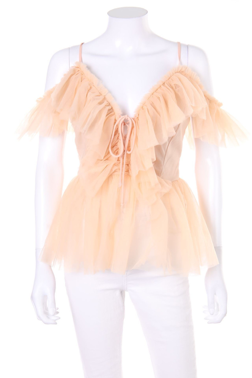 ALLYSON - Tüll-Carmen-Bluse mit Schnürung - M