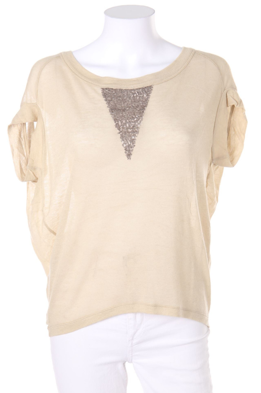 BENETTON - Oversize-Kurzarm-Shirt aus Woll-Mix mit Pailletten - XS