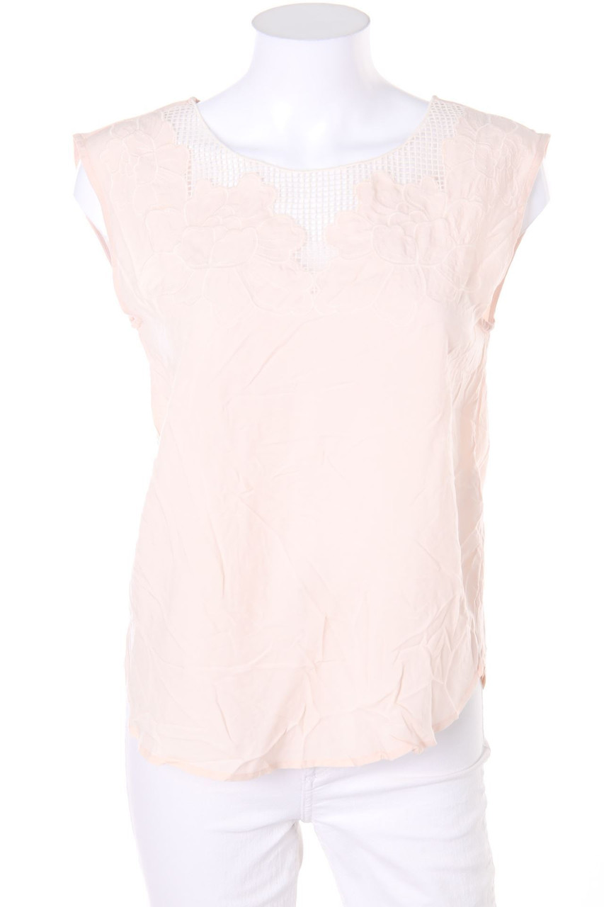 VILA - Kurzarm-Bluse mit Spitzen-Einsatz - XS