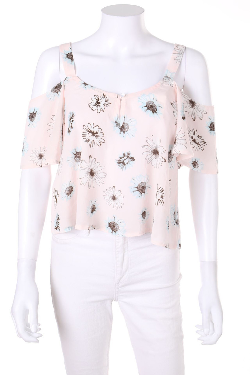 Ohne Label - Kurzarm-Carmen-Bluse mit Blumen-Print - S