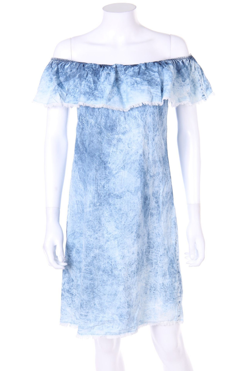 Ohne Label - Carmen-Kleid in Denim-Optik - D 36