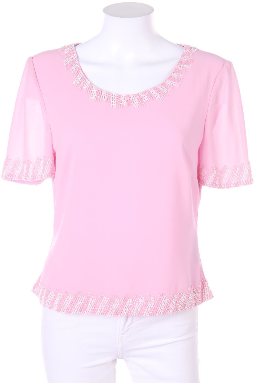 FRANK Usher - Kurzarm-Bluse mit Perlen - D 38