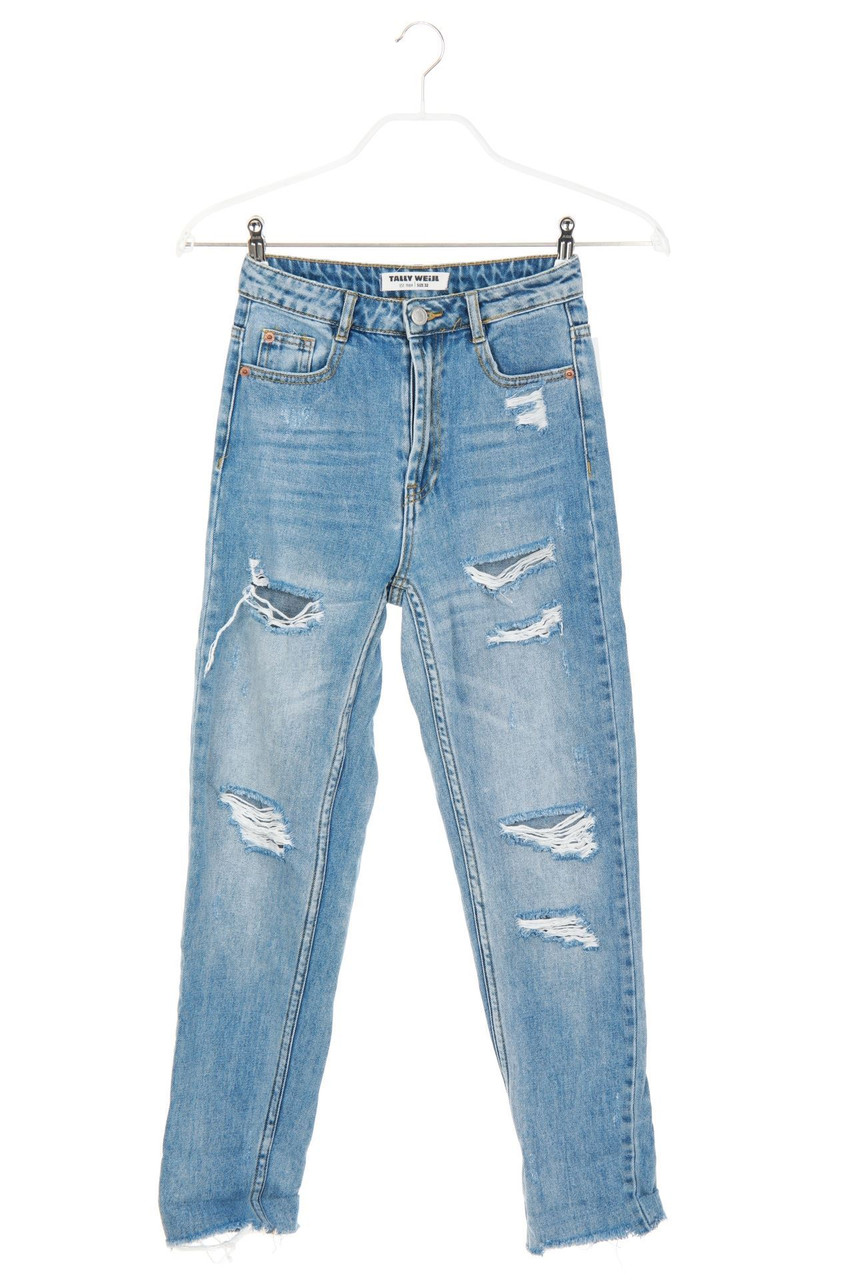 TALLY WEiJL - Destroyed Straight Cut Jeans mit Logo-Knöpfen - D 32