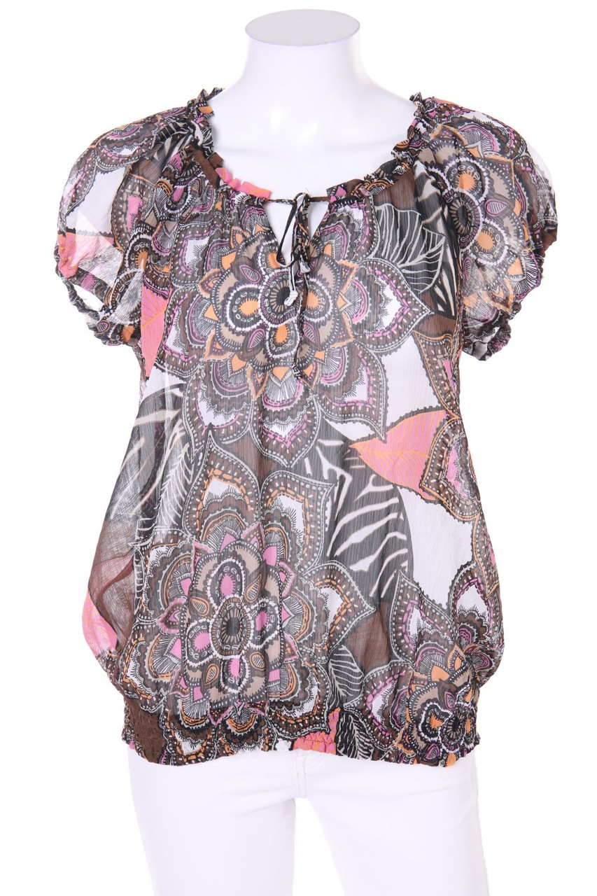 GERRY WEBER - Chiffon-Kurzarm-Bluse mit floralem Muster - M